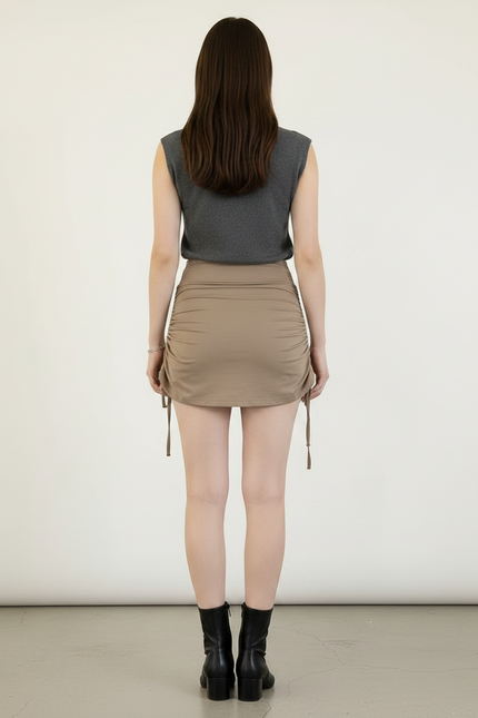 Pantalon Jupe Beige Froncé Cordon Sexy Court - Maille - vue 2