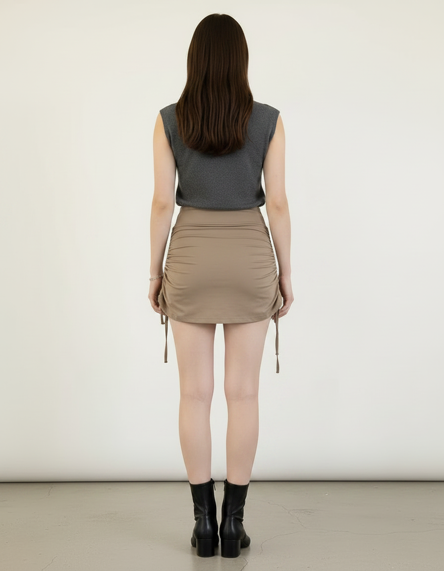 Pantalon Jupe Beige Froncé Cordon Sexy Court - Maille - vue 2
