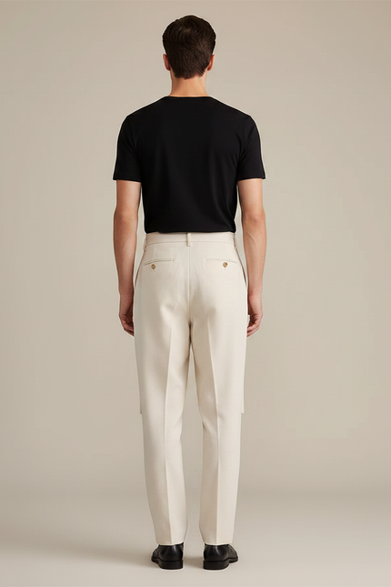 Pantalon Jupe Écru Superposé Plissé Élégant Homme - Beige Gabardine - vue 2