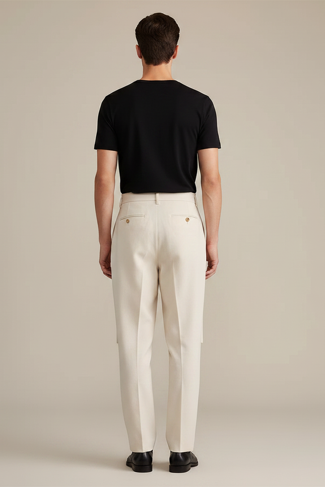 Pantalon Jupe Écru Superposé Plissé Élégant Homme - Beige Gabardine - vue 2
