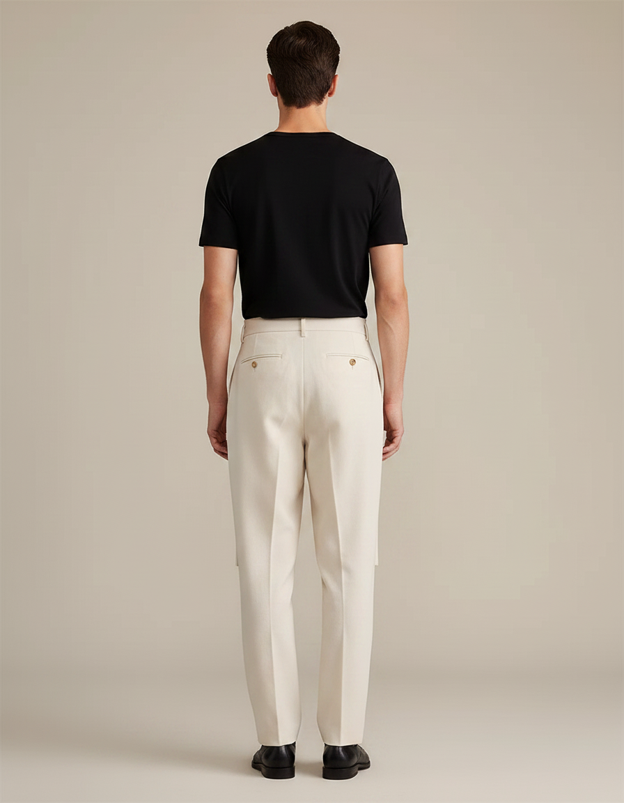Pantalon Jupe Écru Superposé Plissé Élégant Homme - Beige Gabardine - vue 2