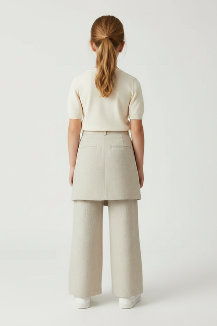 Pantalon Jupe Beige Lin Ample Superposé Fille - vue 2
