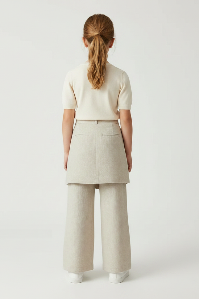 Pantalon Jupe Beige Lin Ample Superposé Fille - vue 2
