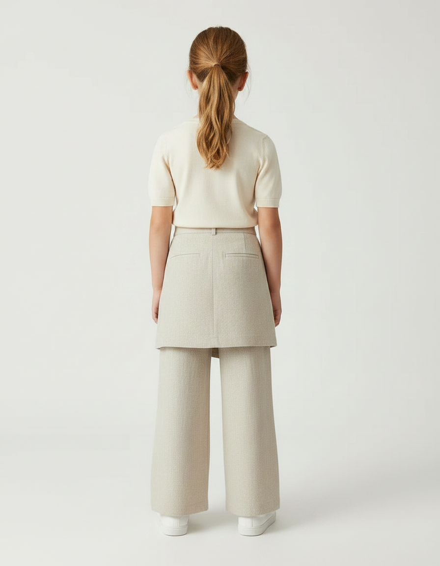Pantalon Jupe Beige Lin Ample Superposé Fille - vue 2