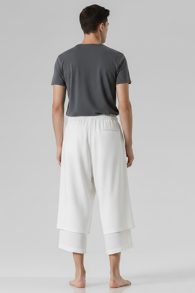 Pantalon Jupe Culotte Homme - Blanc Lin - vue 2