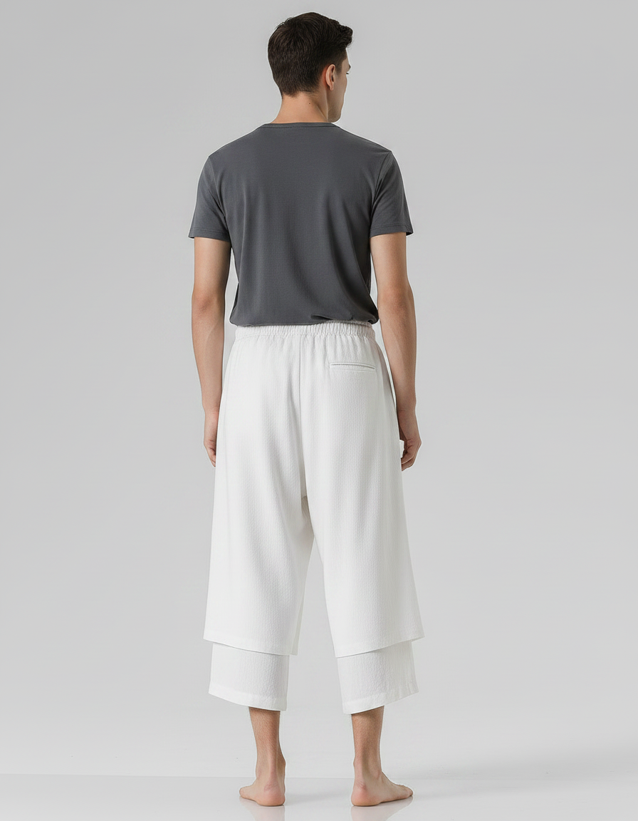 Pantalon Jupe Culotte Homme - Blanc Lin - vue 2