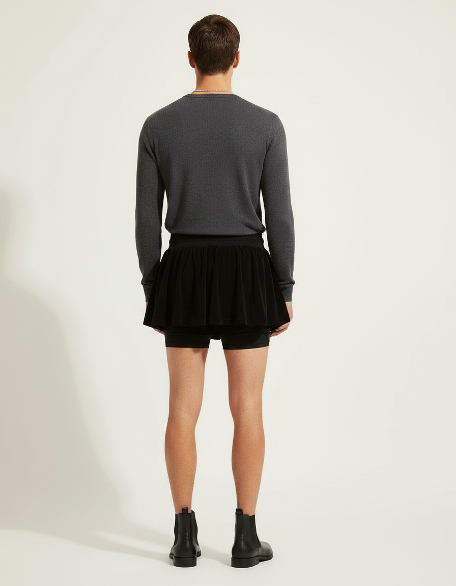 Pantalon Jupe Noir Velours Court Ample Décontracté - vue 2