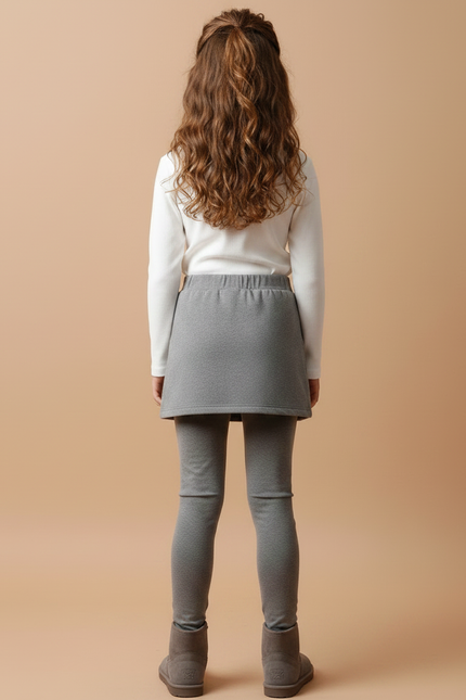 Pantalon Jupe Gris Superposé Boutons Confortable Fille - Molleton - vue 2