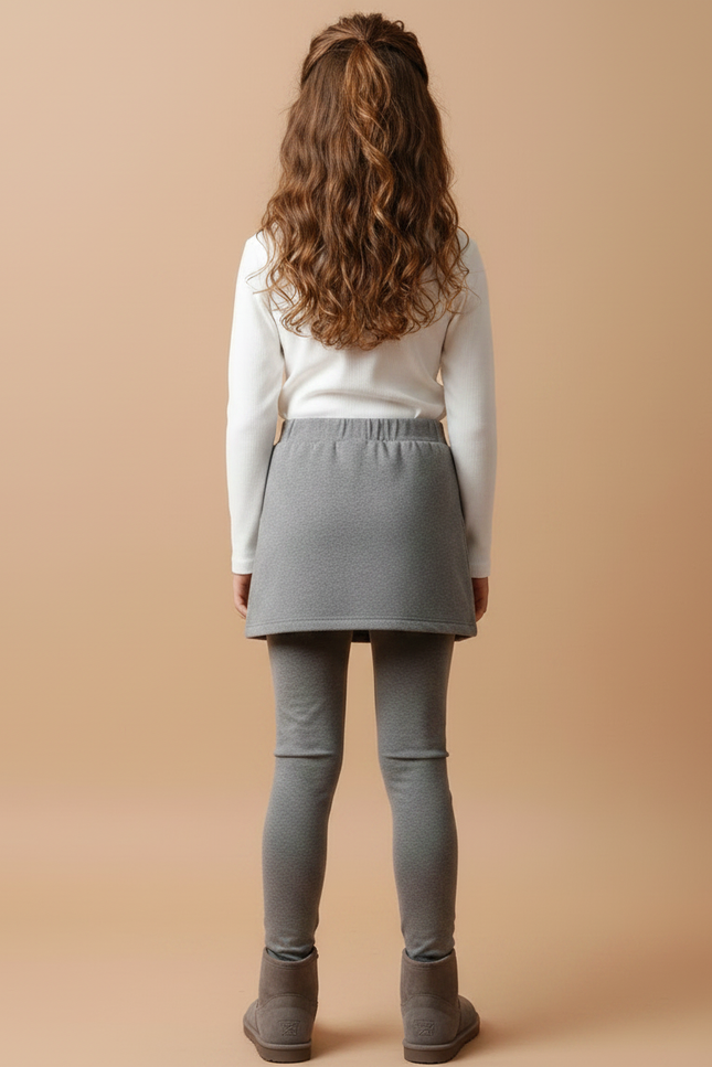 Pantalon Jupe Gris Superposé Boutons Confortable Fille - Molleton - vue 2