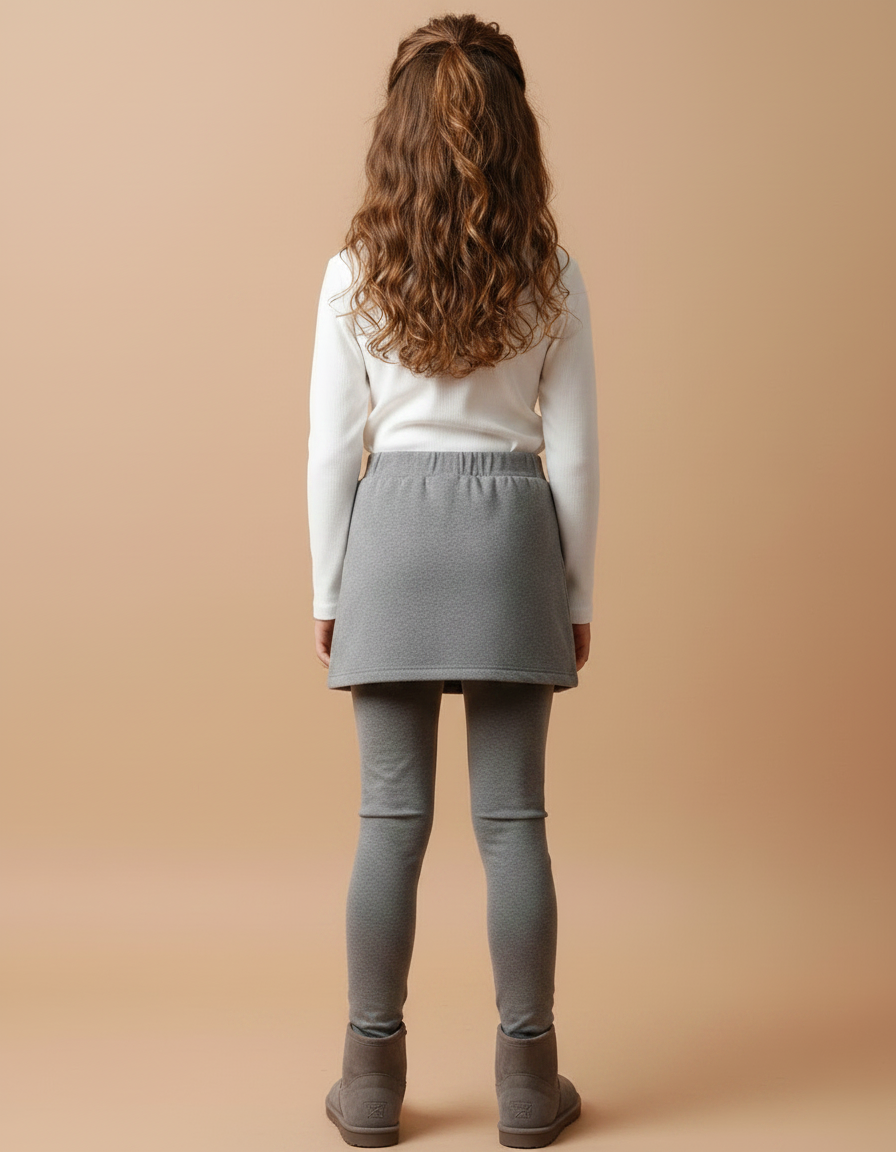 Pantalon Jupe Gris Superposé Boutons Confortable Fille - Molleton - vue 2