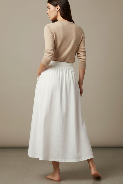 Pantalon Jupe Blanc Coton Ample Fluide Décontracté - vue 2
