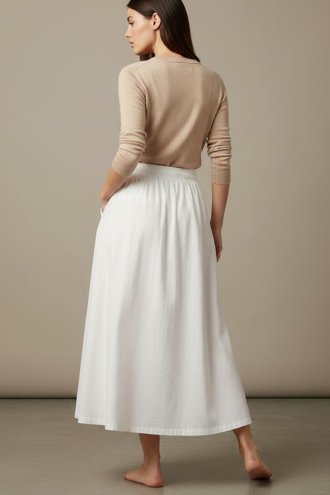 Pantalon Jupe Blanc Coton Ample Fluide Décontracté - vue 2