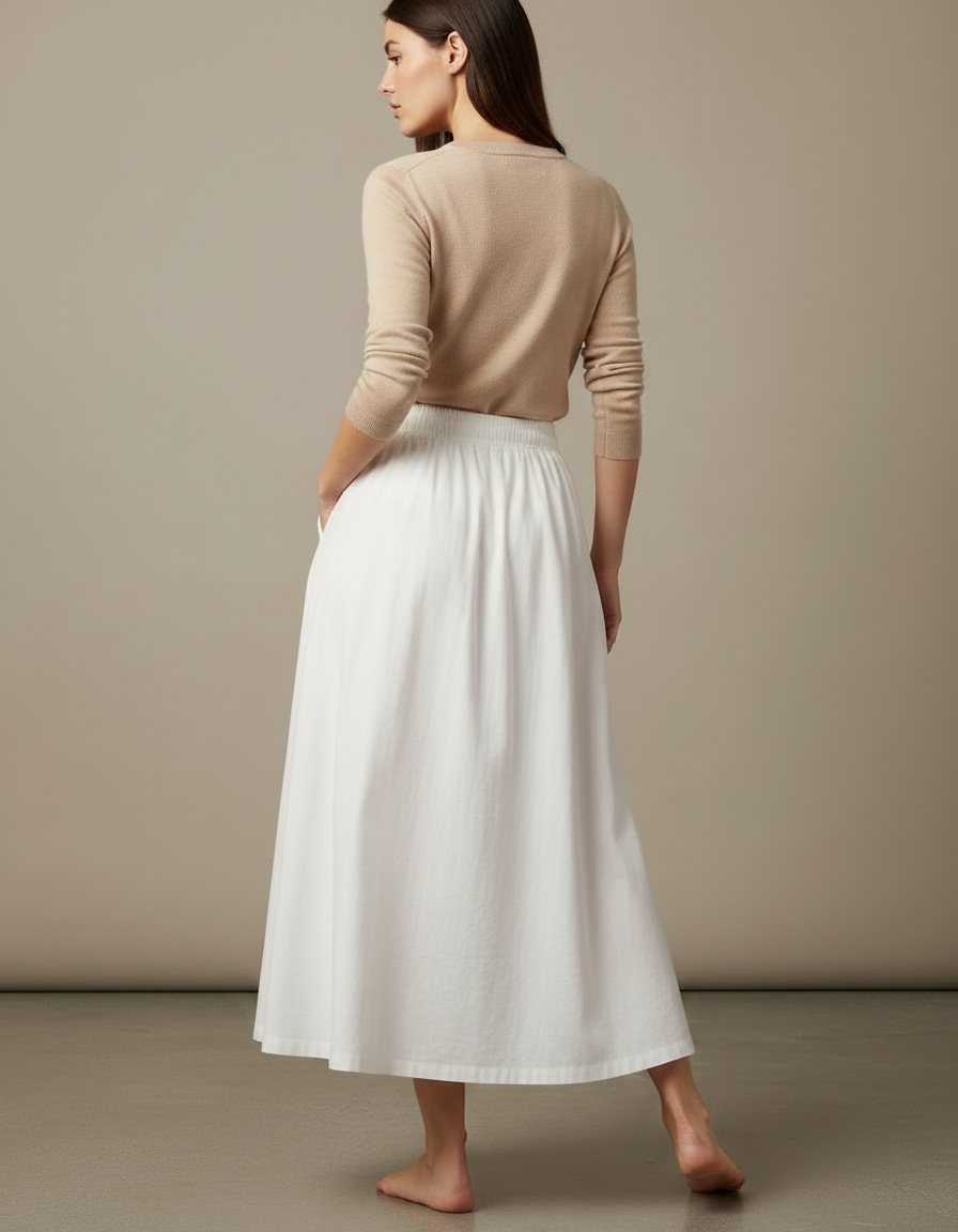 Pantalon Jupe Blanc Coton Ample Fluide Décontracté - vue 2