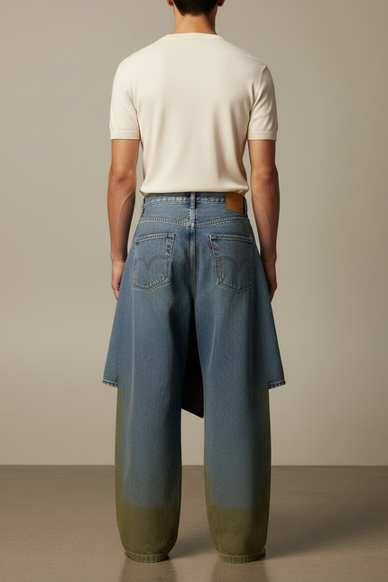 Pantalon Jupe Denim Bleu Ample Dégradé Vert - Multicolore Jean - vue 2