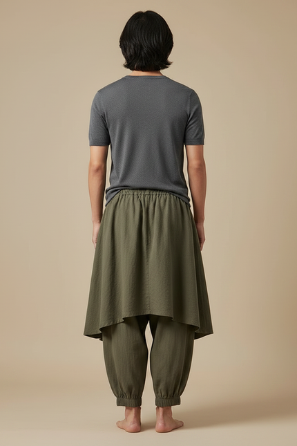 Pantalon Jupe Kaki Ample Coton Superposé Homme - vue 2