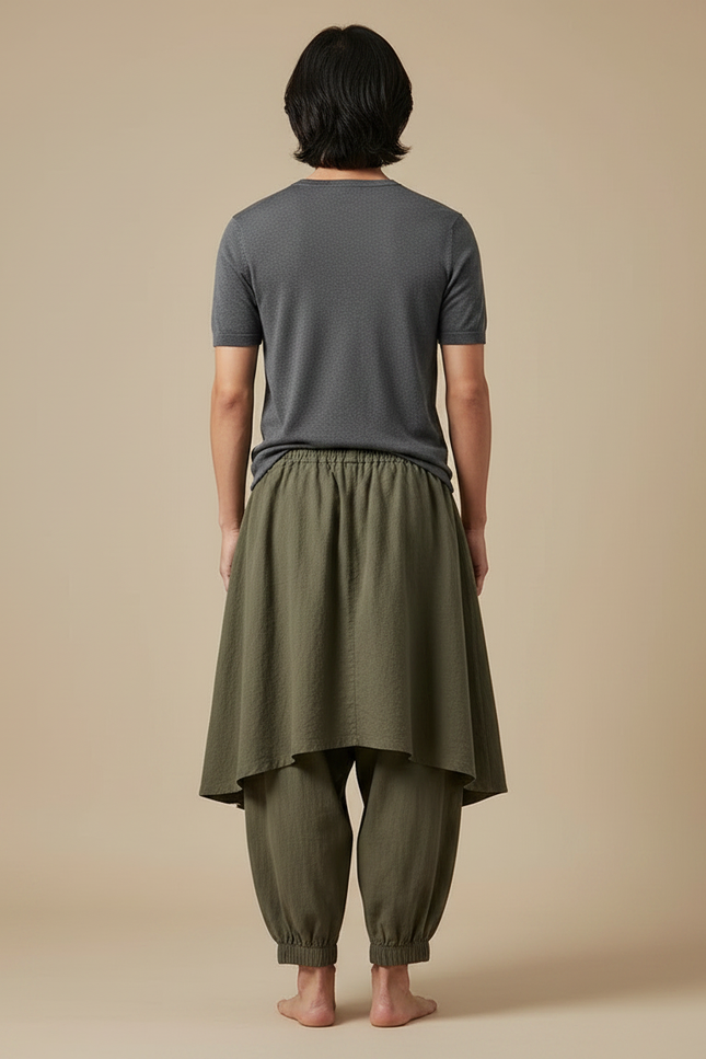 Pantalon Jupe Kaki Ample Coton Superposé Homme - vue 2