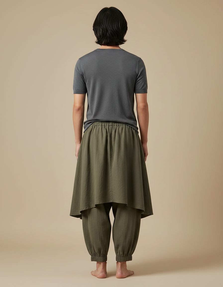 Pantalon Jupe Kaki Ample Coton Superposé Homme - vue 2
