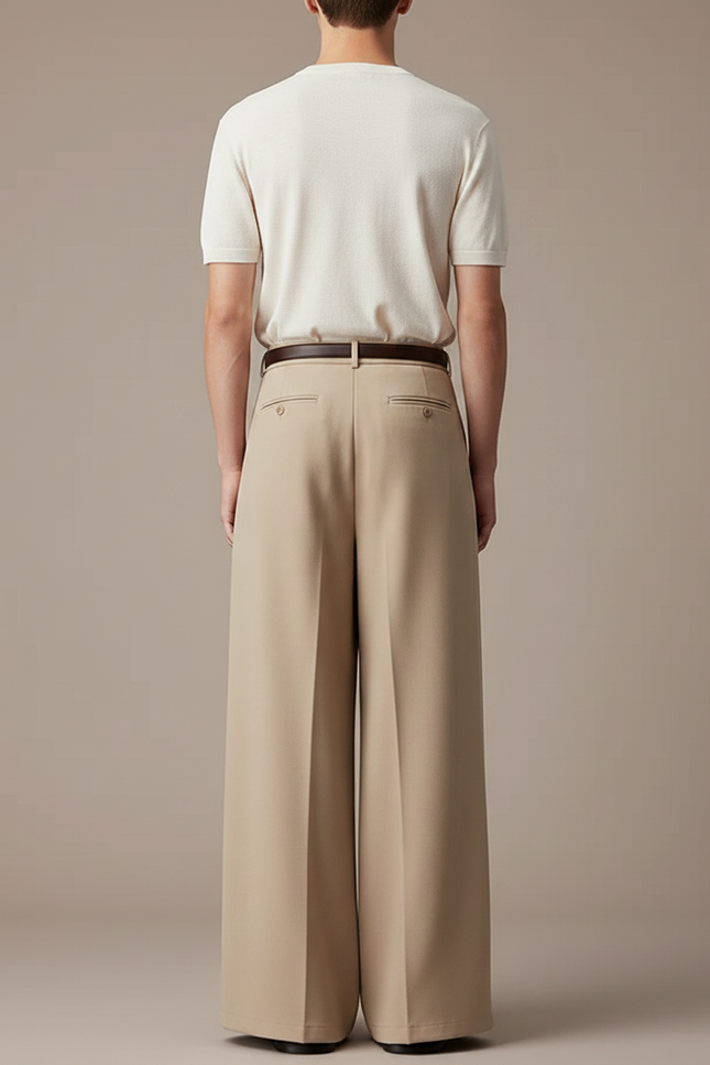 Pantalon Jupe Beige Plissé Ample Décontracté - Gabardine - vue 2