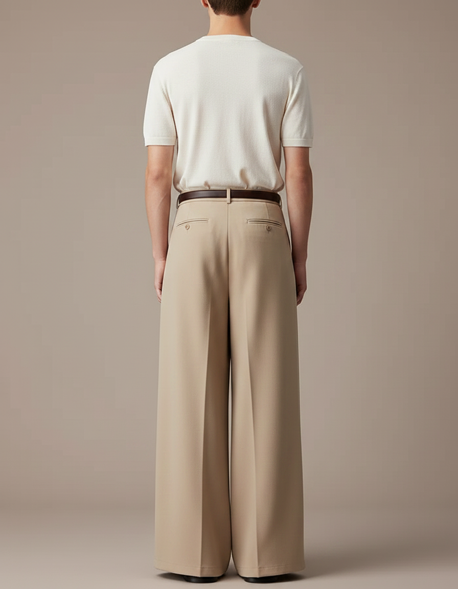 Pantalon Jupe Beige Plissé Ample Décontracté - Gabardine - vue 2