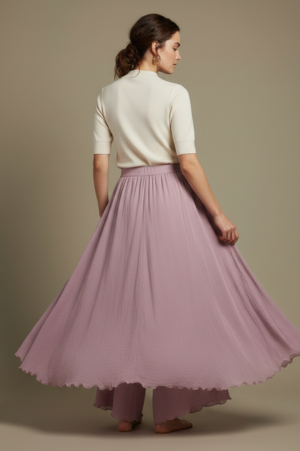 Pantalon Jupe Mauve Fluide Superposé Élégant Femme - Violet Viscose - vue 2