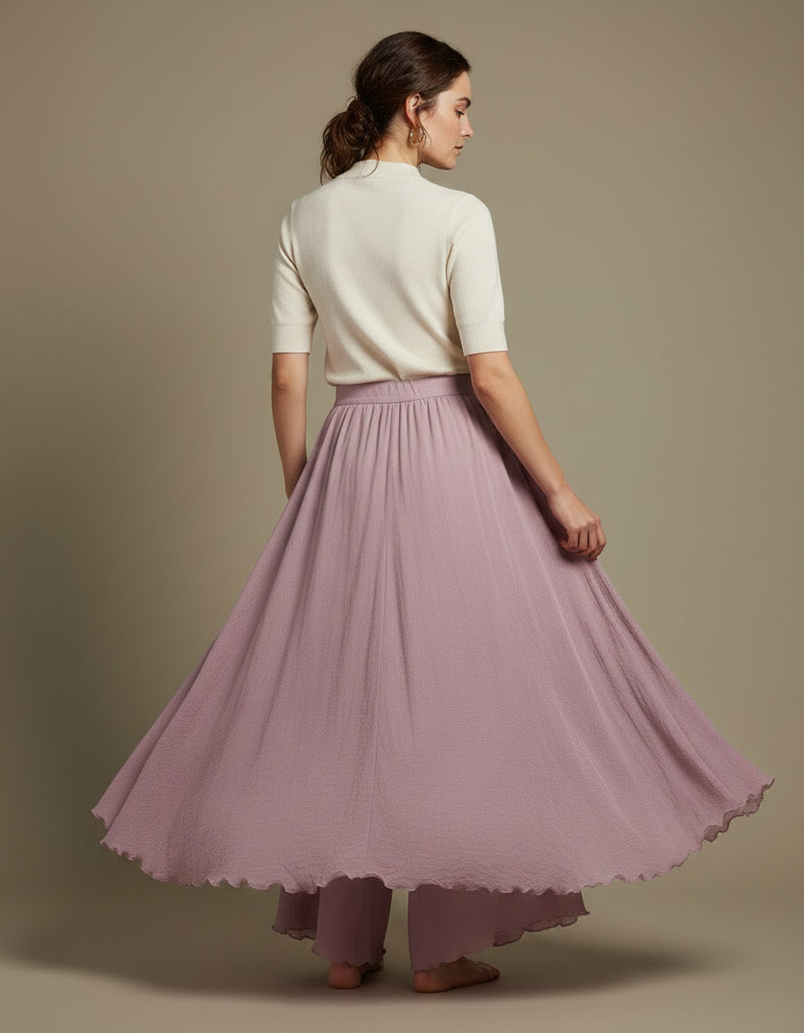 Pantalon Jupe Mauve Fluide Superposé Élégant Femme - Violet Viscose - vue 2