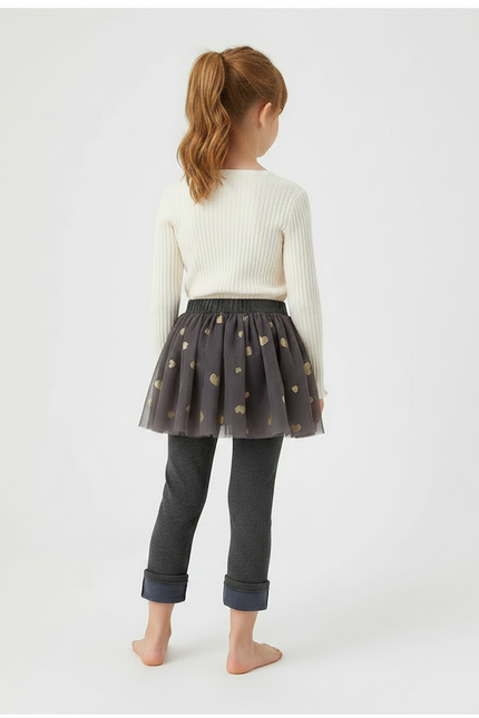 Pantalon Jupe Gris Tulle Cœurs Dorés Intégré Fille - Molleton - vue 2
