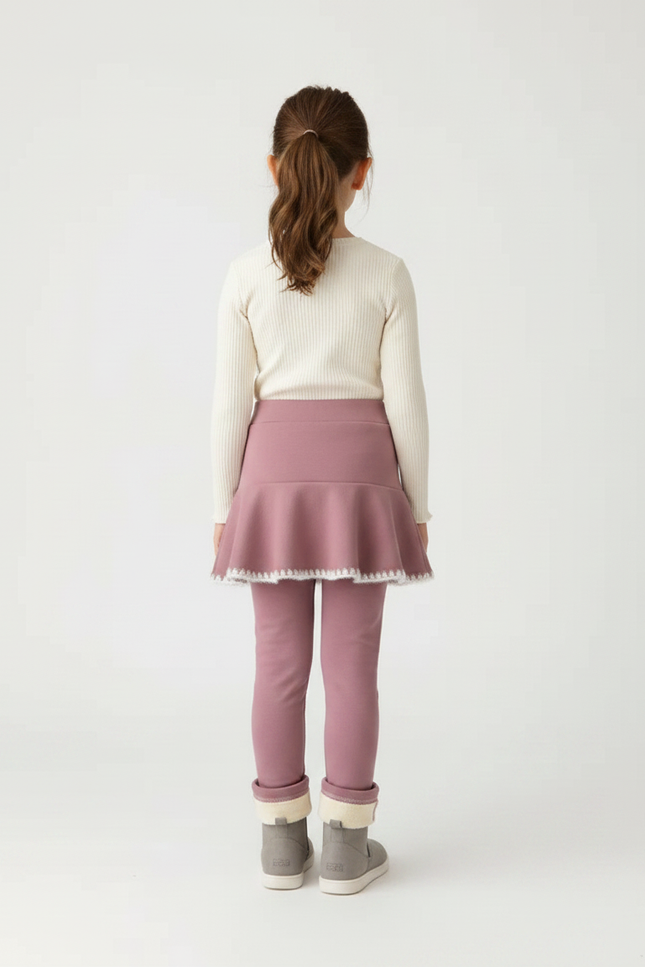Pantalon Jupe Rose Volants Doux Cœurs Intégré Fille - Molleton - vue 2