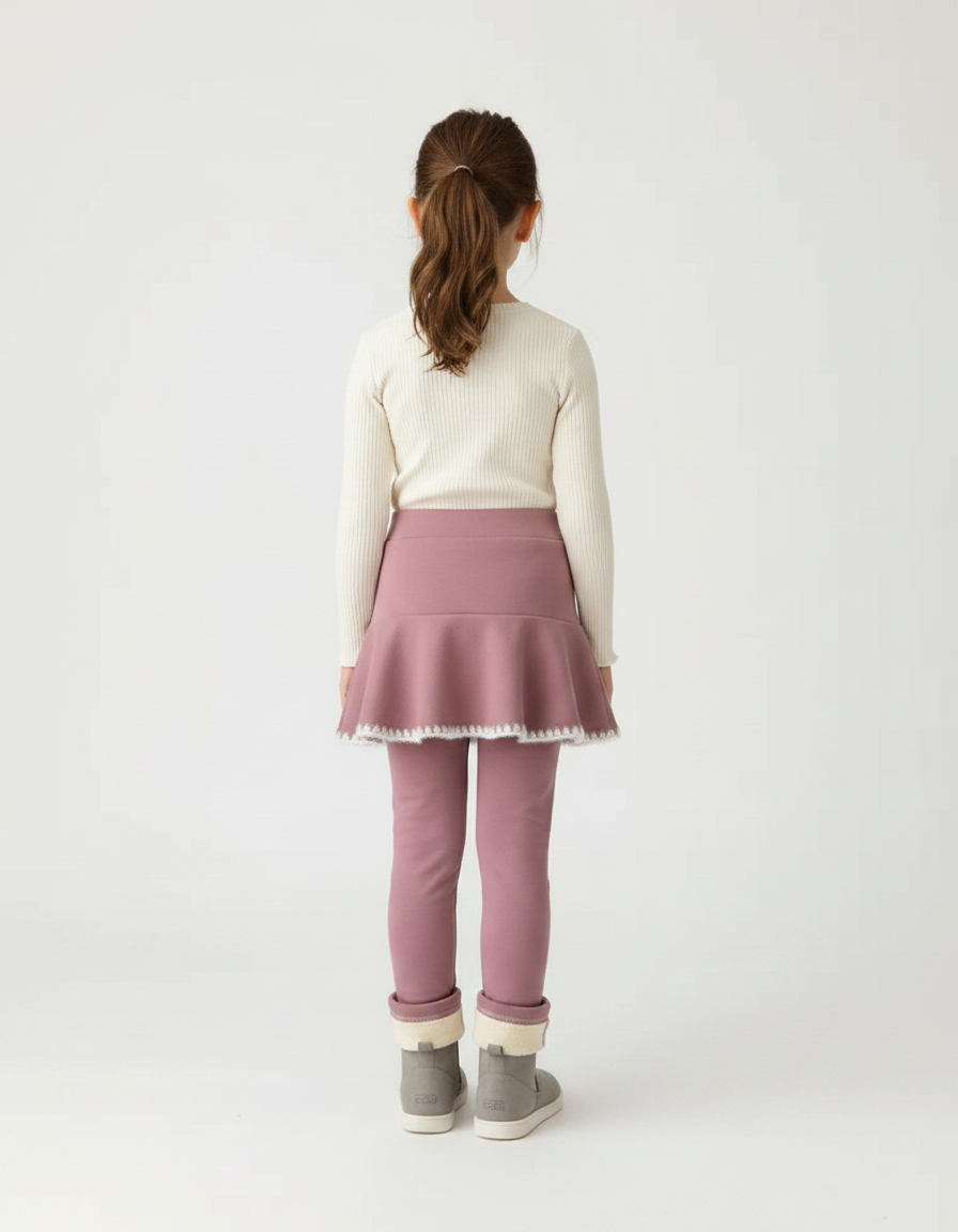 Pantalon Jupe Rose Volants Doux Cœurs Intégré Fille - Molleton - vue 2