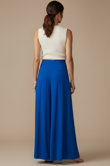 Pantalon Jupe Bleu Royal Fendu Fluide Longue Sexy - Polyester - vue 2