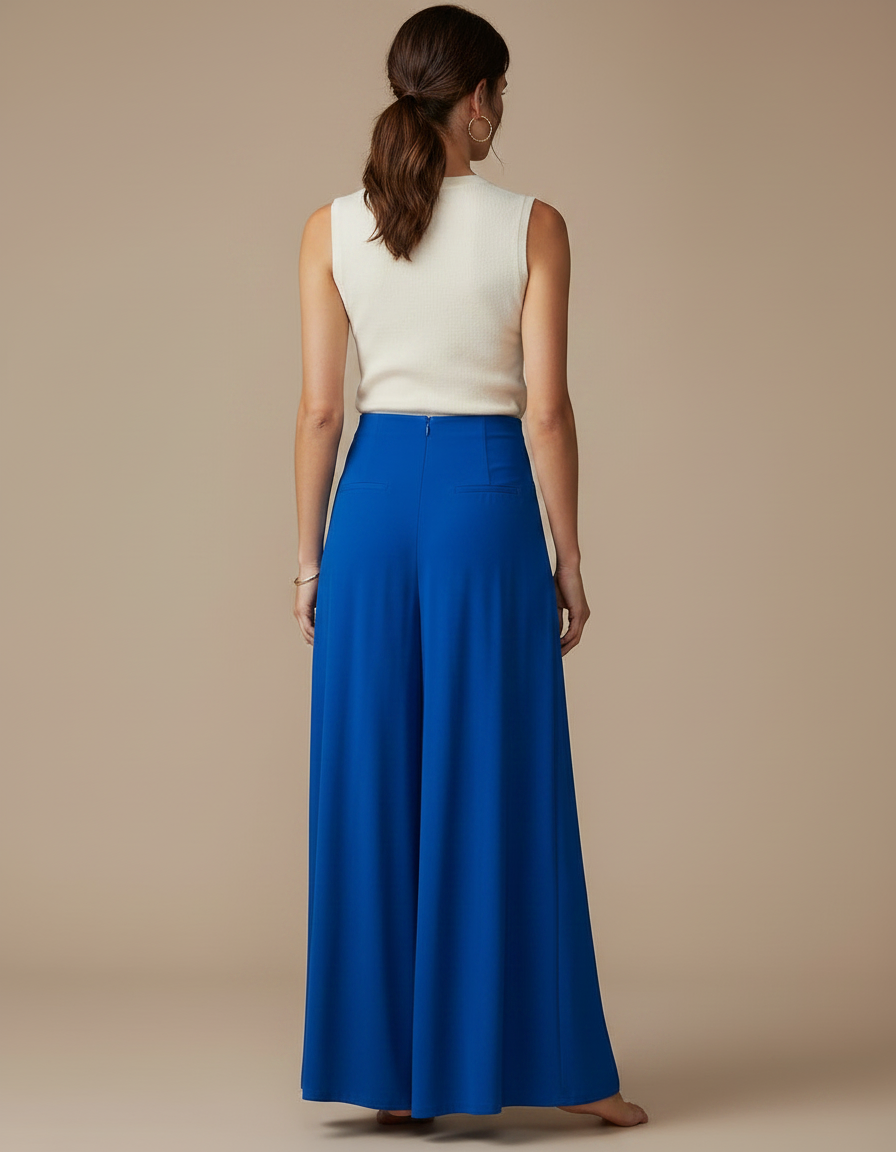 Pantalon Jupe Bleu Royal Fendu Fluide Longue Sexy - Polyester - vue 2