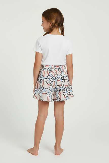 Pantalon Jupe Blanc Fleurs Baseball Coton Enfant - Multicolore - vue 2