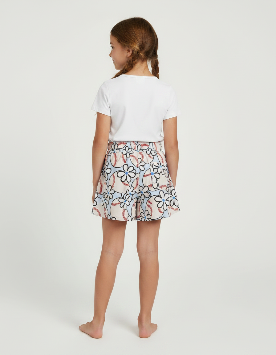 Pantalon Jupe Blanc Fleurs Baseball Coton Enfant - Multicolore - vue 2