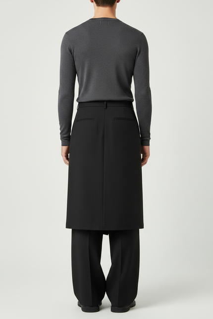 Pantalon Jupe Noir Superposé Ample Urbain Élégant - Gabardine - vue 2