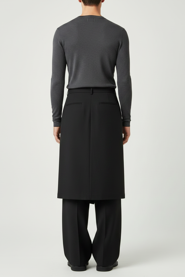Pantalon Jupe Noir Superposé Ample Urbain Élégant - Gabardine - vue 2