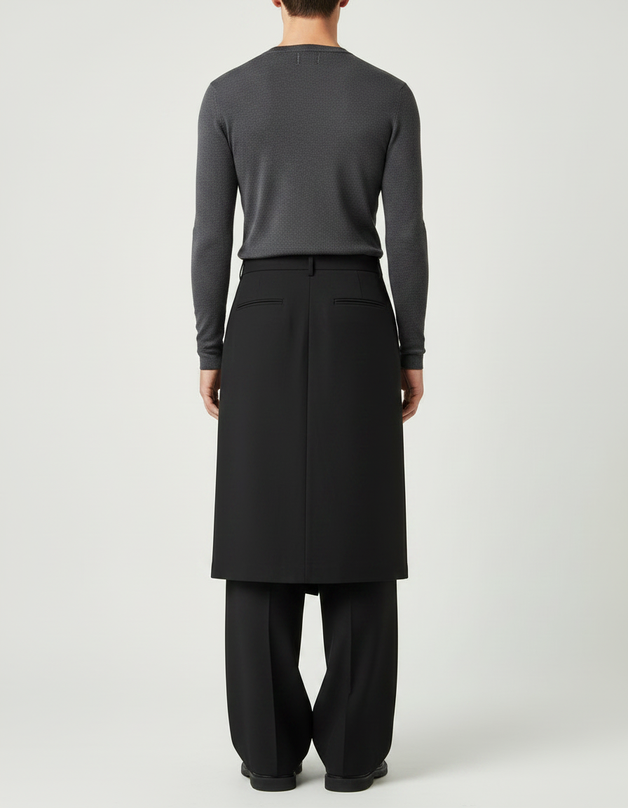 Pantalon Jupe Noir Superposé Ample Urbain Élégant - Gabardine - vue 2