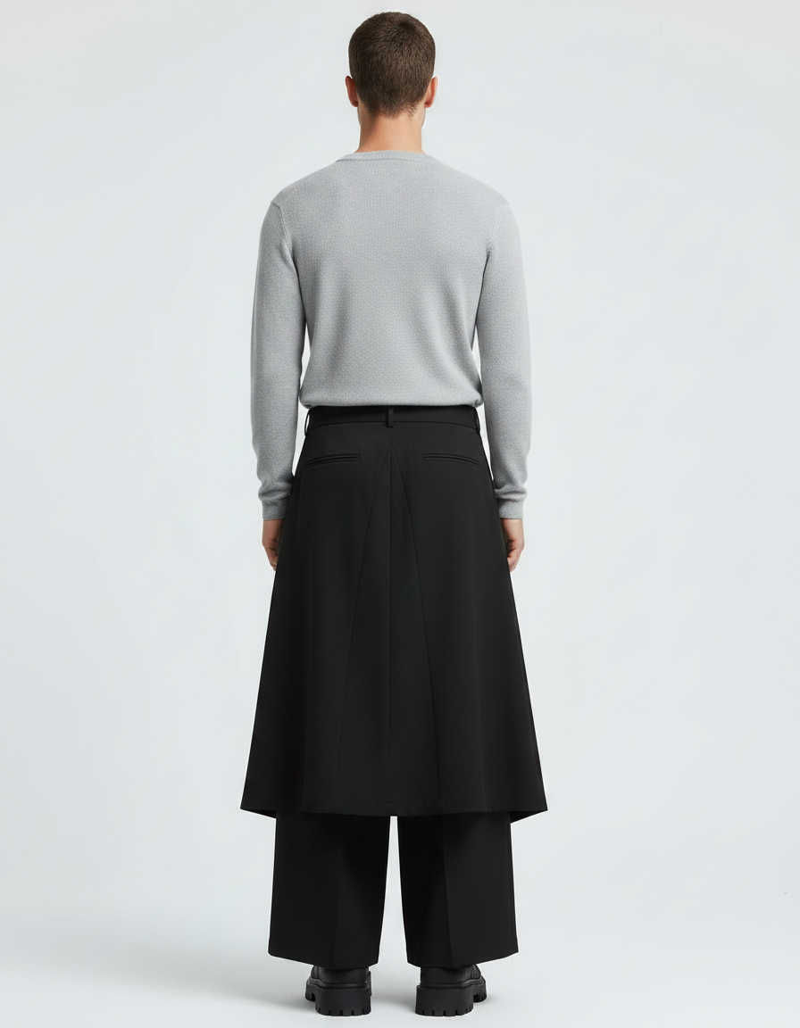 Pantalon Jupe Noir Ample Déstructuré Élégant Homme - Polyester - vue 2