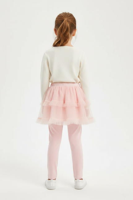 Pantalon Jupe Rose Tulle Superposé Elsa Fille - Coton - vue 2