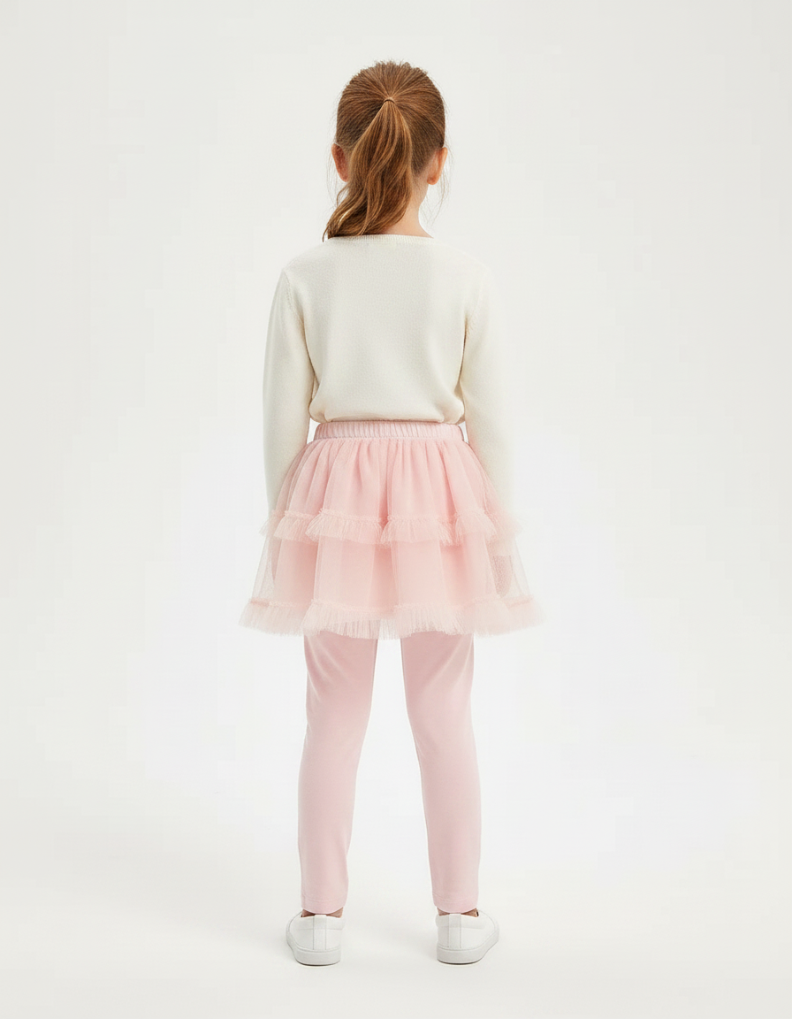 Pantalon Jupe Rose Tulle Superposé Elsa Fille - Coton - vue 2