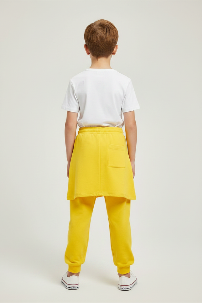 Pantalon Jupe Jaune Imprimé Asymétrique Garçon Streetwear - Molleton - vue 2