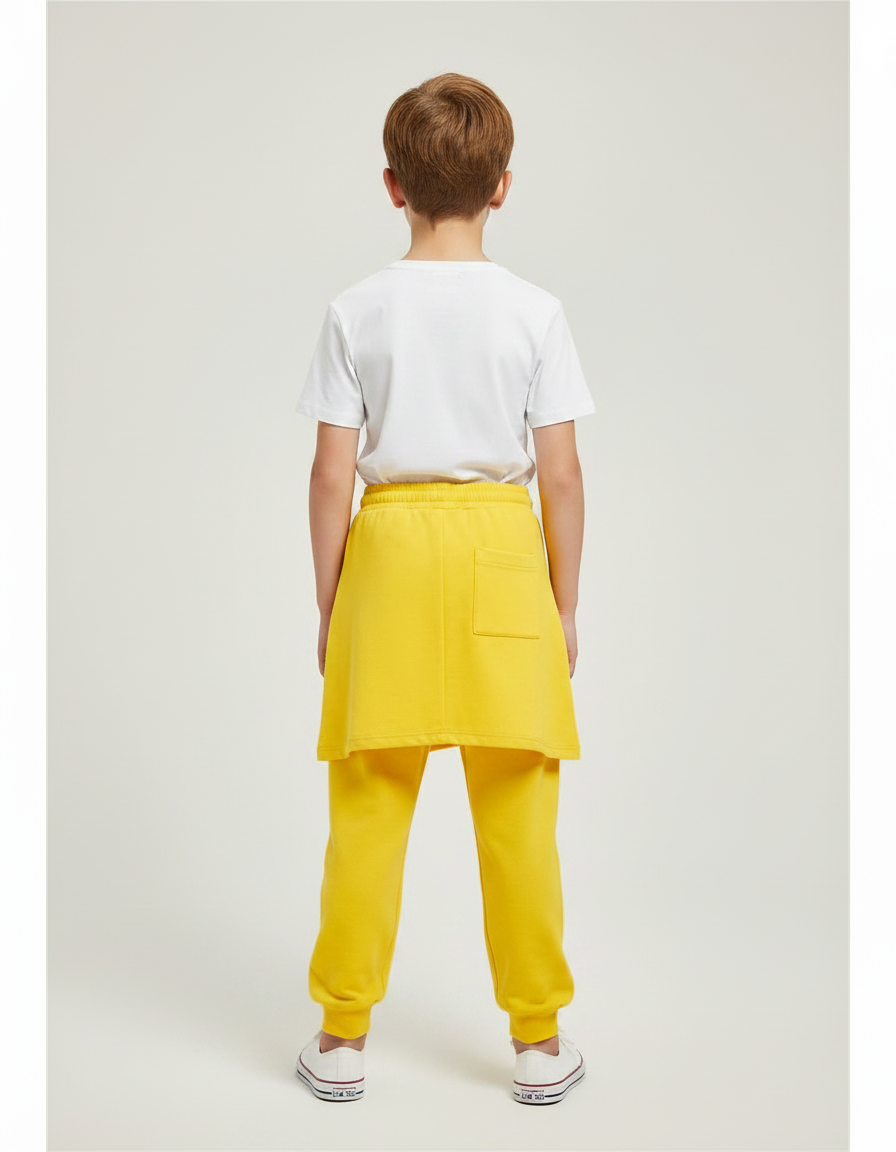 Pantalon Jupe Jaune Imprimé Asymétrique Garçon Streetwear - Molleton - vue 2