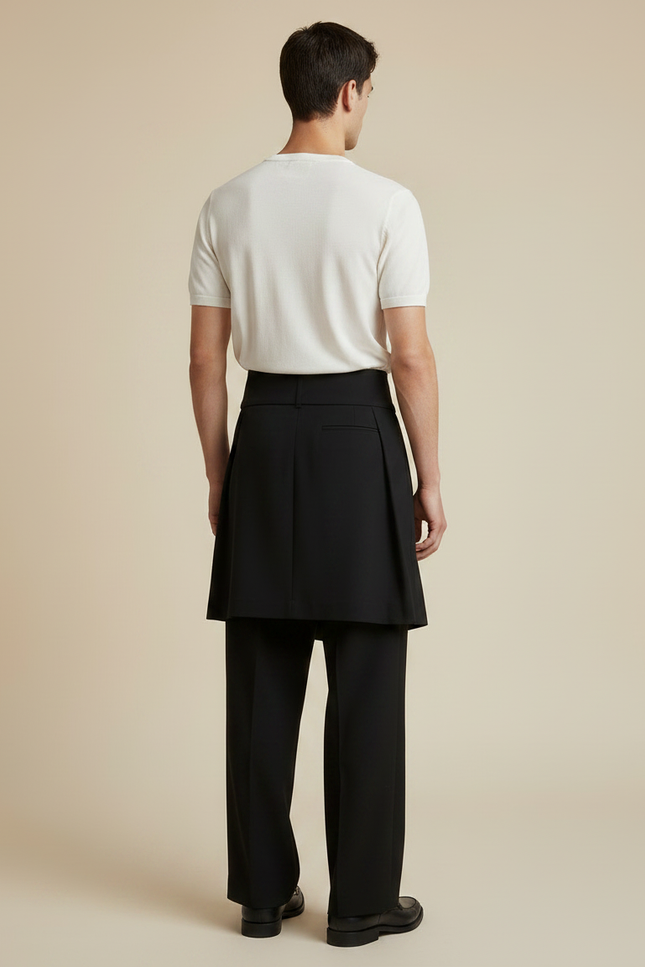 Pantalon Jupe Noir Plissé Superposé Élégant Homme - Polyester - vue 2