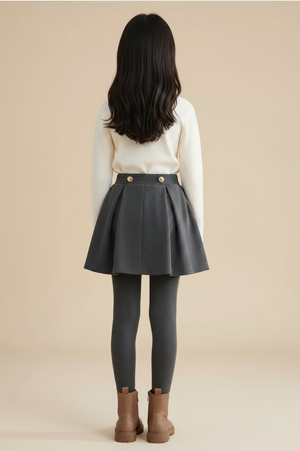 Pantalon Jupe Gris Plissé Chaud Épais Fille - Molleton - vue 2