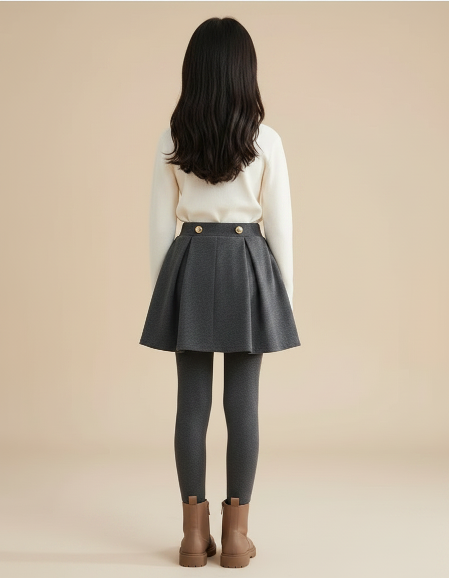 Pantalon Jupe Gris Plissé Chaud Épais Fille - Molleton - vue 2