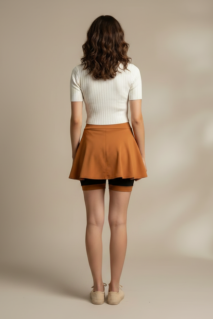 Pantalon Jupe Marron Évasé Mini Décontracté Fluide - Viscose - vue 2