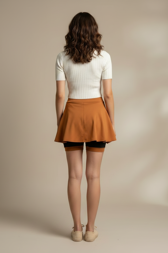 Pantalon Jupe Marron Évasé Mini Décontracté Fluide - Viscose - vue 2