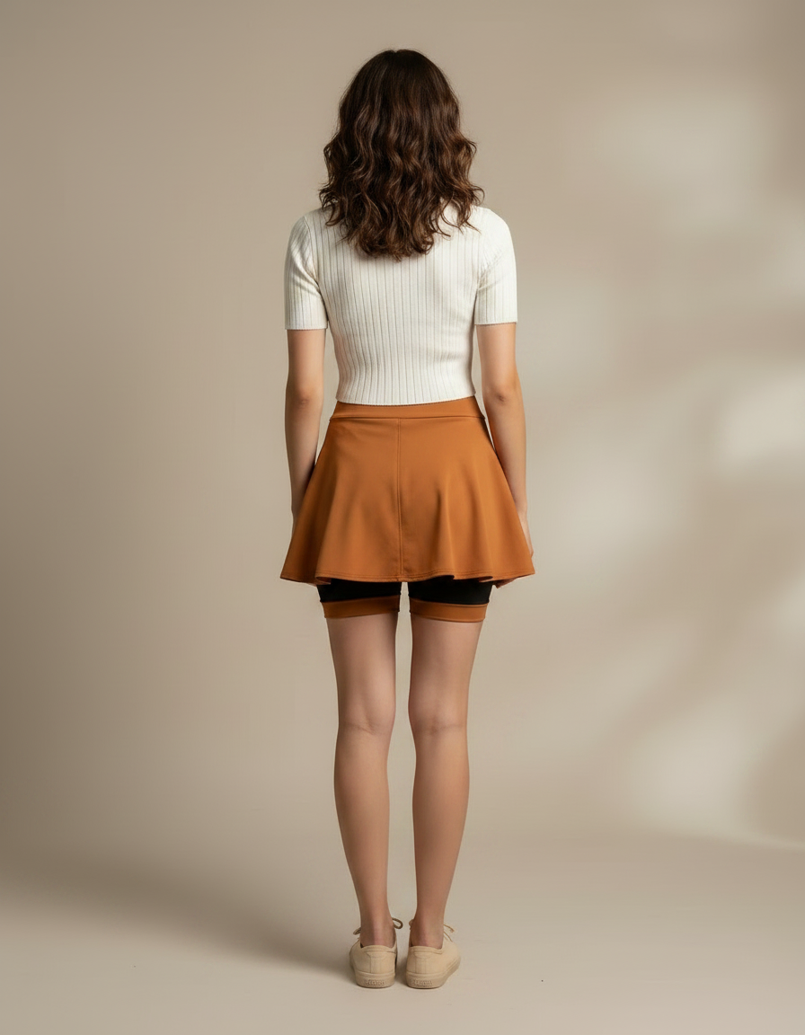 Pantalon Jupe Marron Évasé Mini Décontracté Fluide - Viscose - vue 2