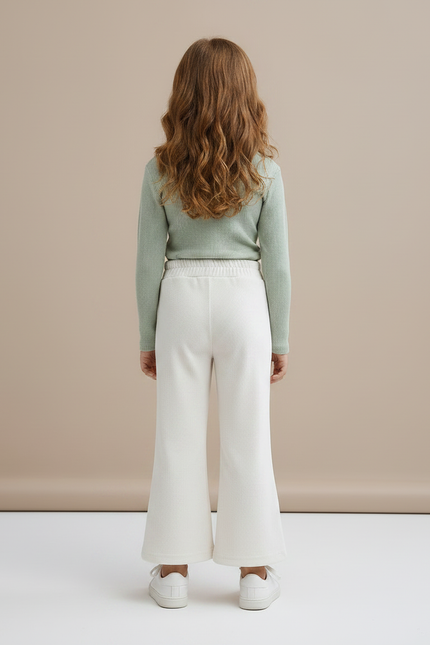 Pantalon Jupe Évasé Côtelé Fleur Crème Fille - Blanc Maille - vue 2