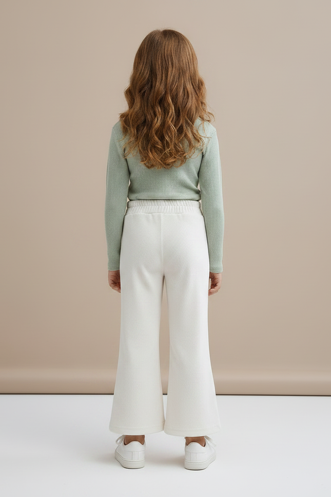 Pantalon Jupe Évasé Côtelé Fleur Crème Fille - Blanc Maille - vue 2