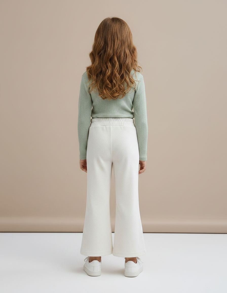Pantalon Jupe Évasé Côtelé Fleur Crème Fille - Blanc Maille - vue 2