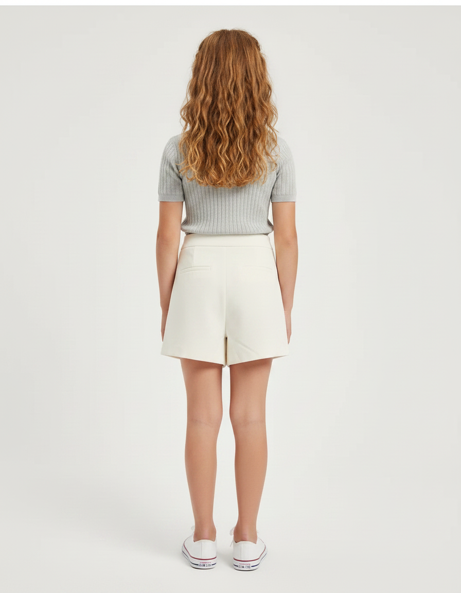 Pantalon Jupe Crème Asymétrique Courte Décontractée - Beige Polyester - vue 2